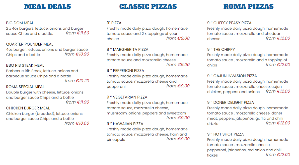 Menu The Roma Take Away Clondalkin-1